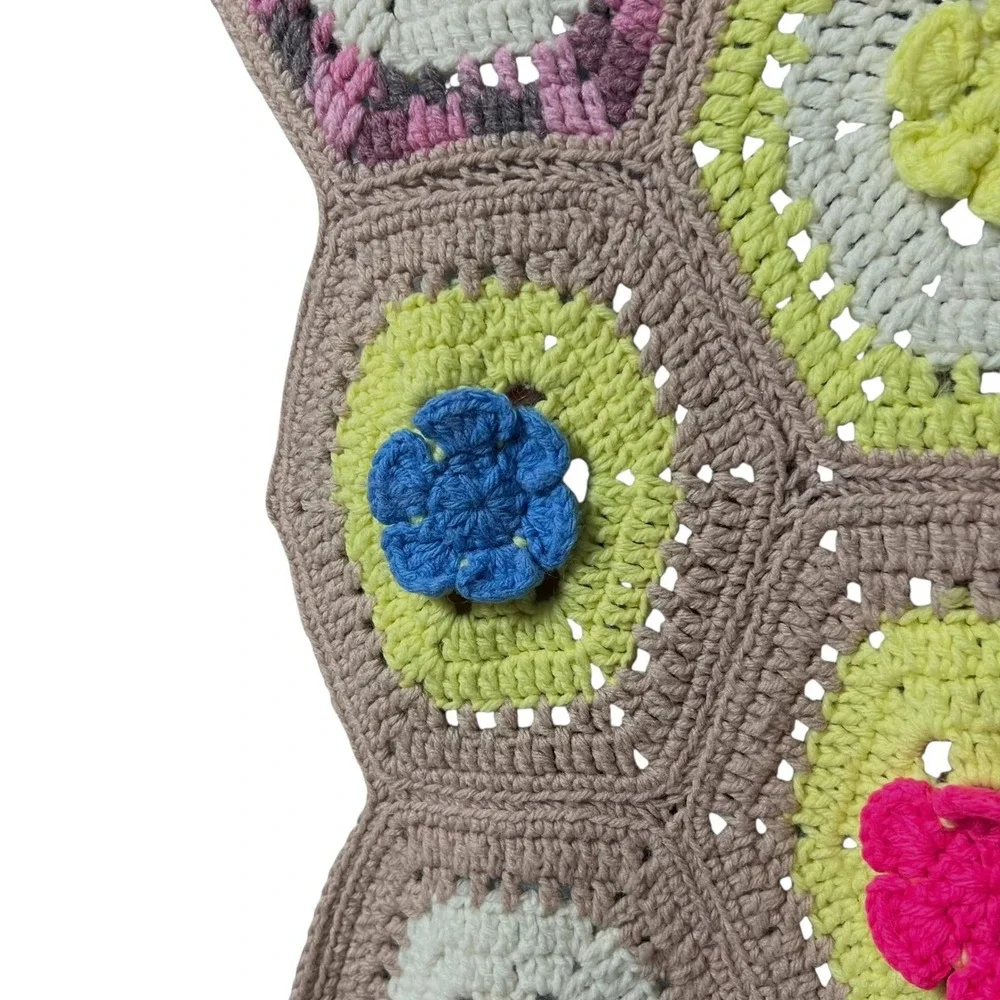 Handmade Crochet‎ Baby Blanket Flower Garden Hexagon Afghan 33x54